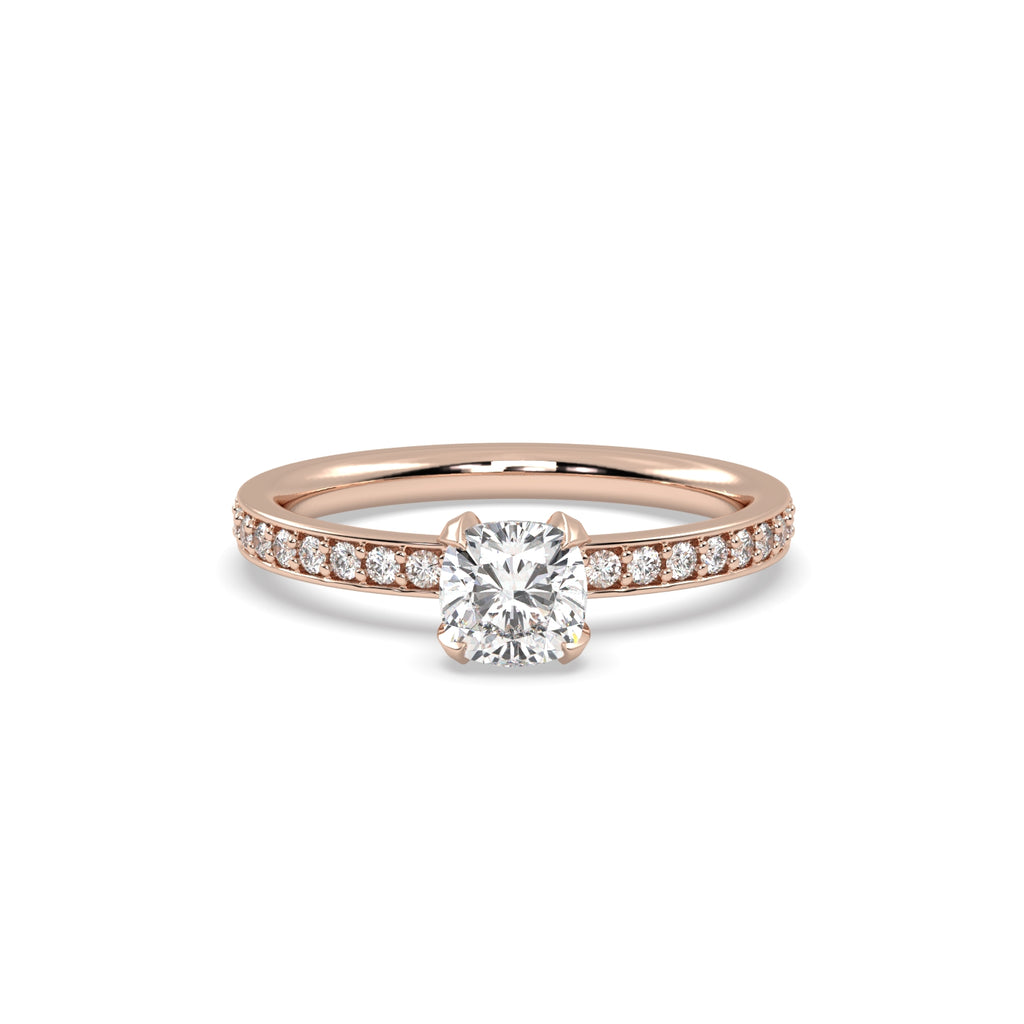 0.50 Carat Cushion Diamond Solitaire Engagement Ring in 18k Rose Gold