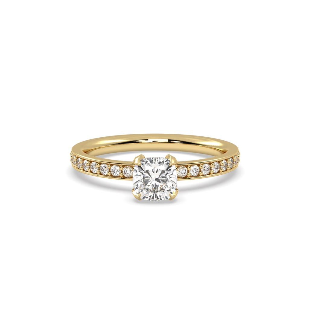 0.50 Carat Cushion Diamond Solitaire Engagement Ring in 18k Yellow Gold