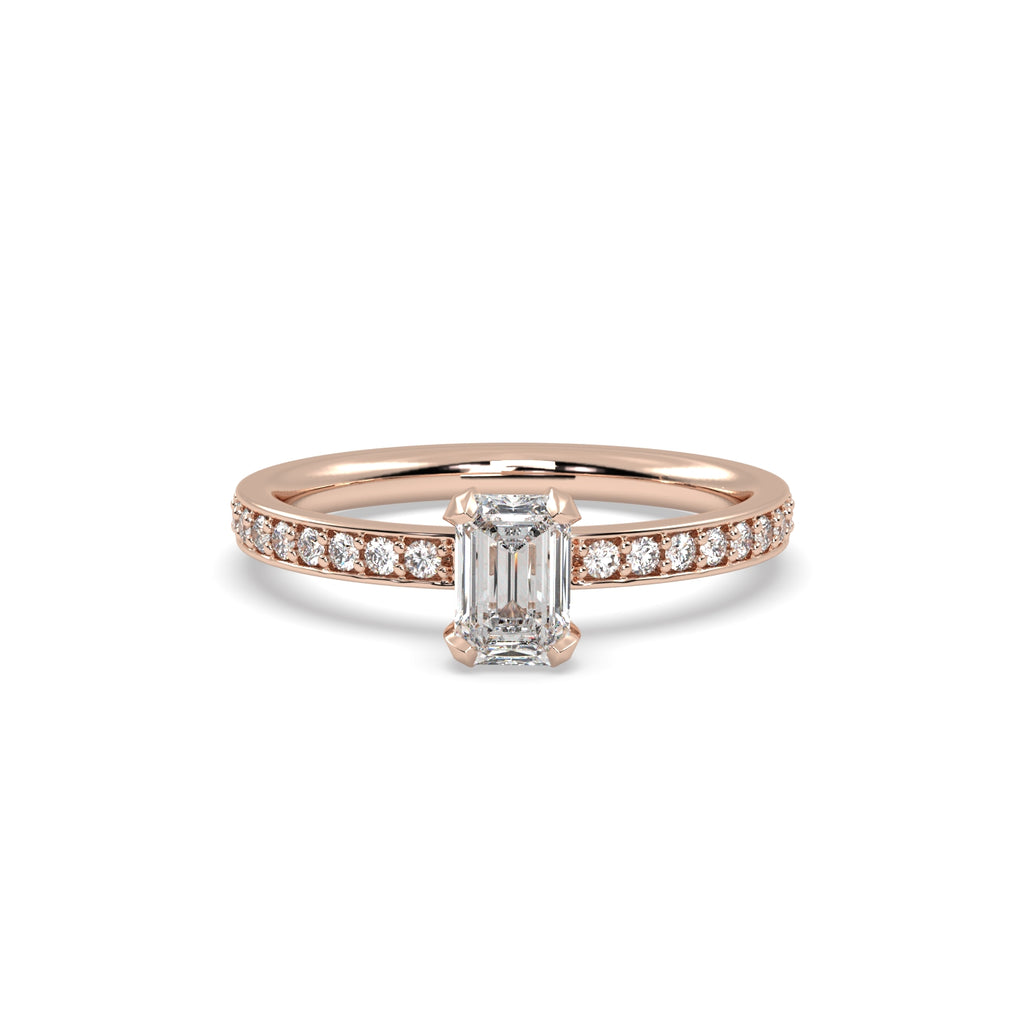 0.50 Carat Emerald Cut Diamond Solitaire Engagement Ring in 18k Rose Gold