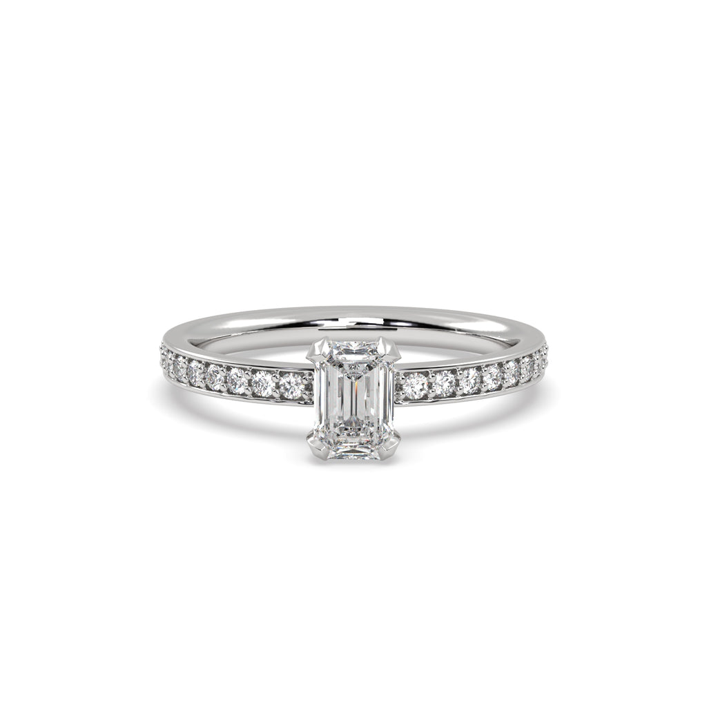 0.50 Carat Emerald Cut Diamond Solitaire Engagement Ring in 18k White Gold
