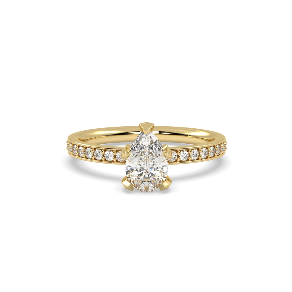 1ct Pear Shape Diamond Solitaire Engagement Ring in 18k Yellow Gold