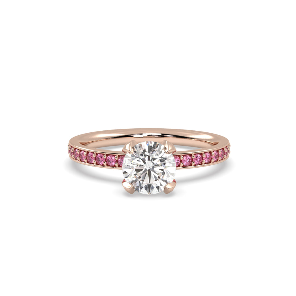 Diamond and Pink Sapphire Engagement Ring in 18k Rose Gold