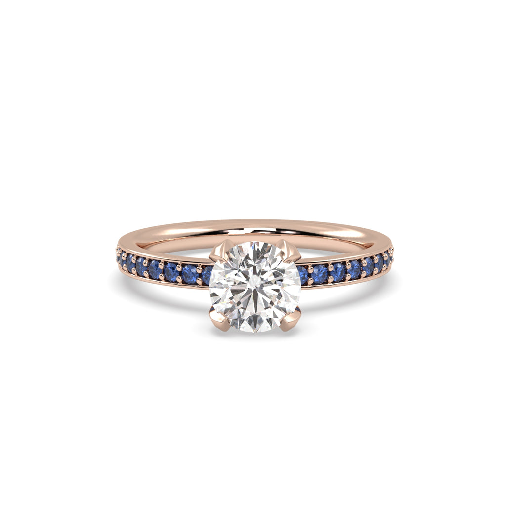Diamond and Sapphire Engagement Ring in 18k Rose Gold