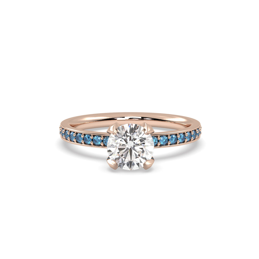 Diamond and Sapphire Pave Engagement Ring in 18k Rose Gold