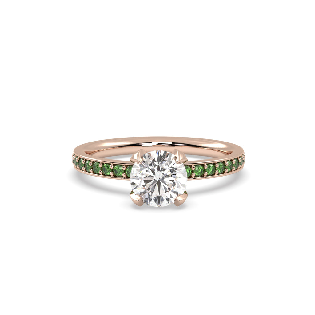 Diamond and Tsavorite Engagement Ring in 18k Rose Gold