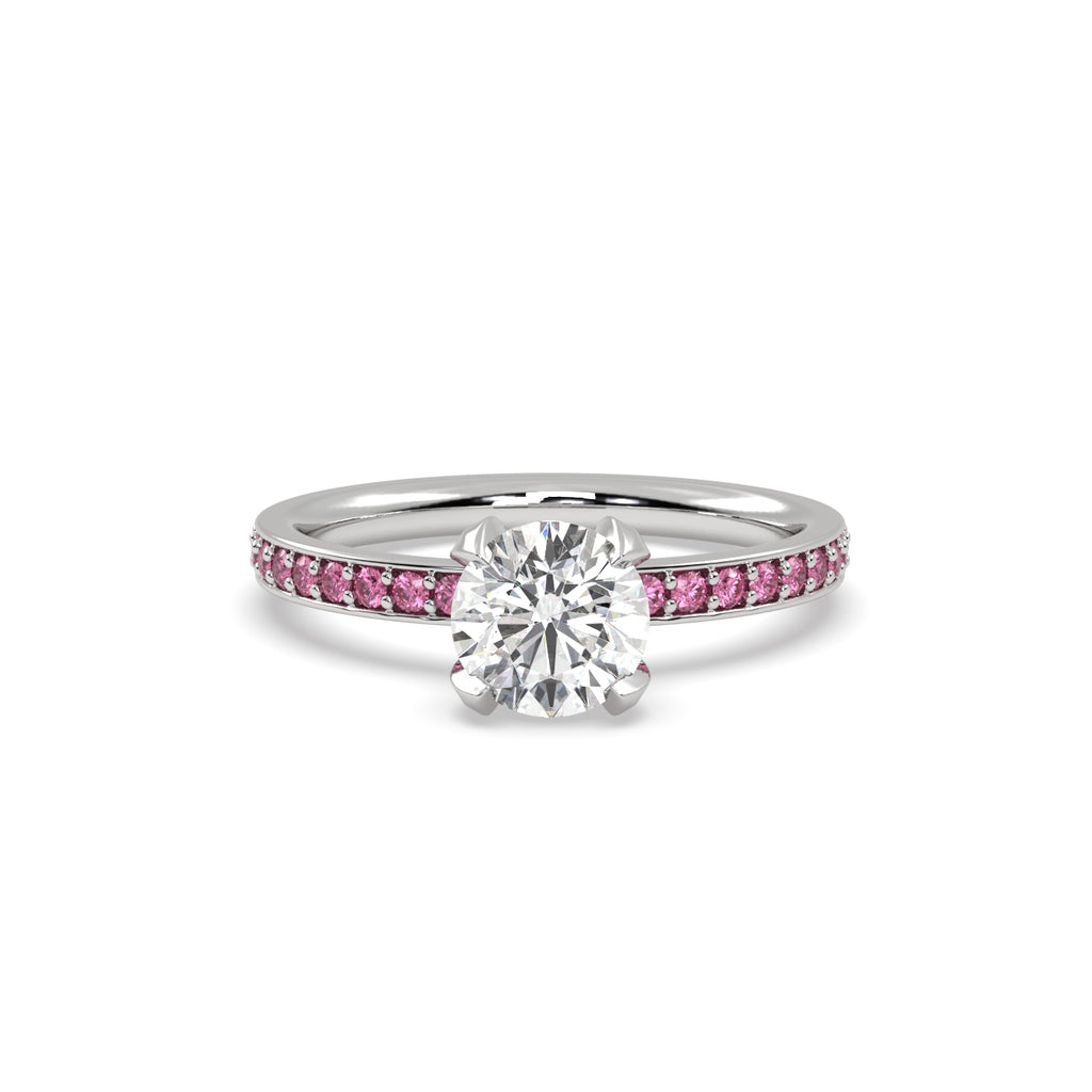 Diamond and Pink Sapphire Engagement Ring in 18k White Gold