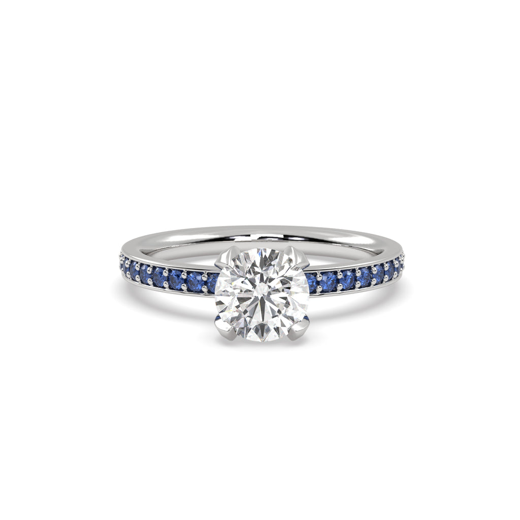 Diamond and Sapphire Engagement Ring in 18k White Gold