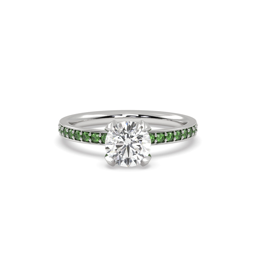 Diamond and Tsavorite Engagement Ring in Platinum