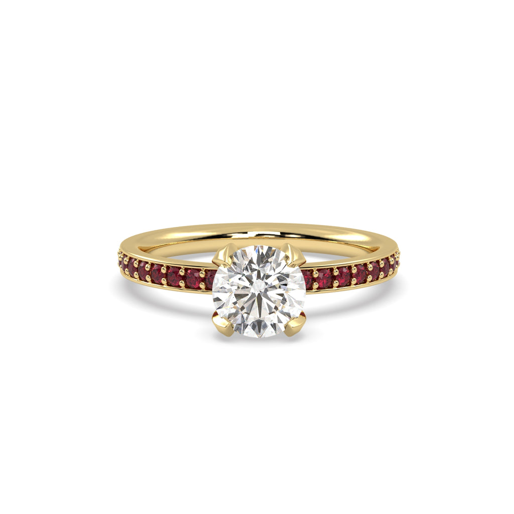 Diamond and Ruby Engagement Ring in 18k Yellow Gold