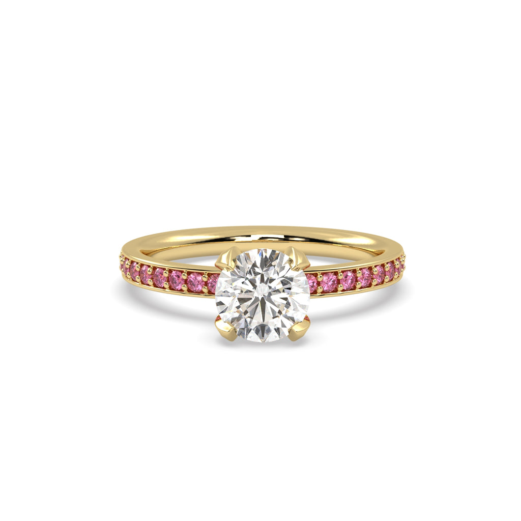 Diamond and Pink Sapphire Engagement Ring in 18k Yellow Gold