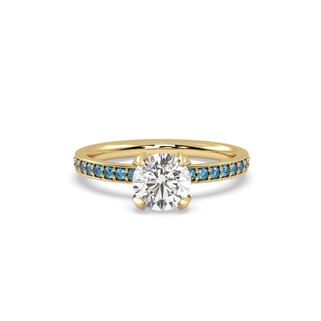 Diamond and Sapphire Pave Engagement Ring in 18k Yellow Gold