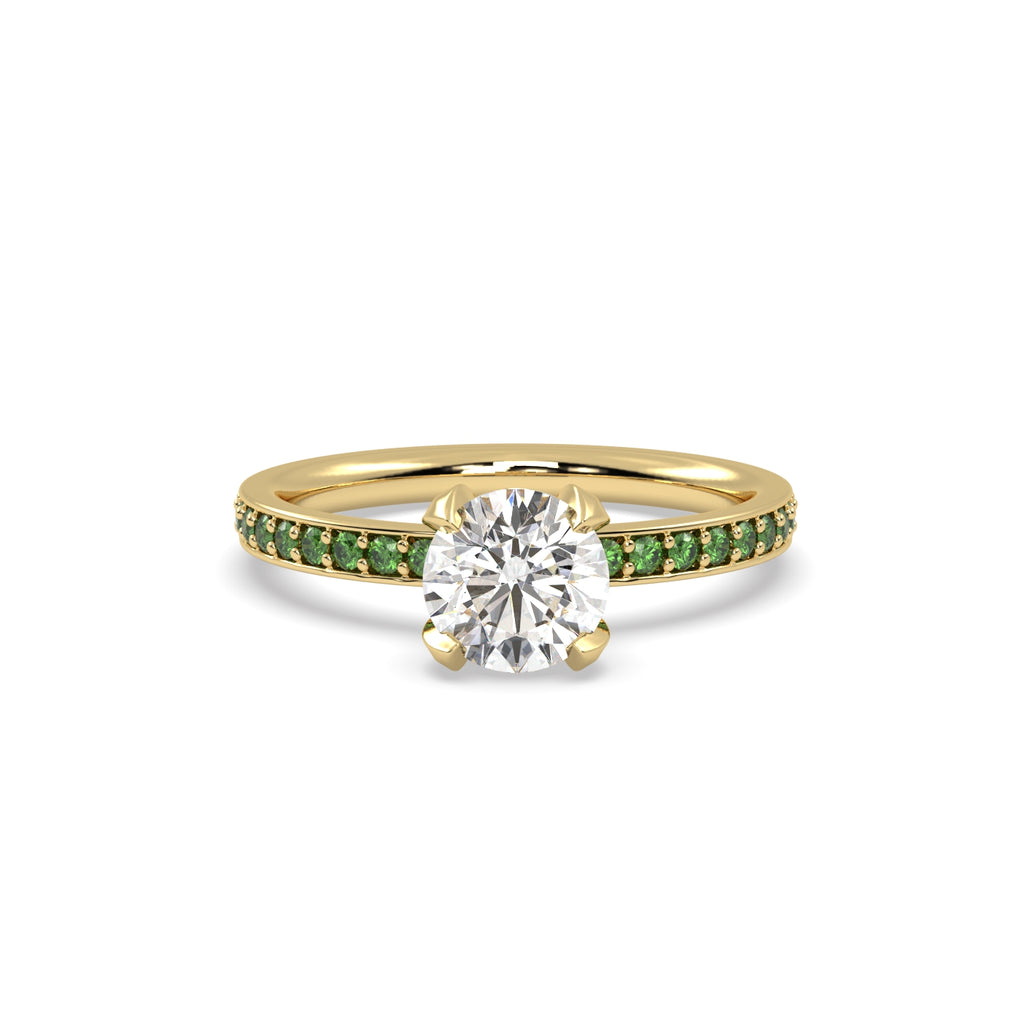 Diamond and Tsavorite Engagement Ring in 18k Yellow Gold