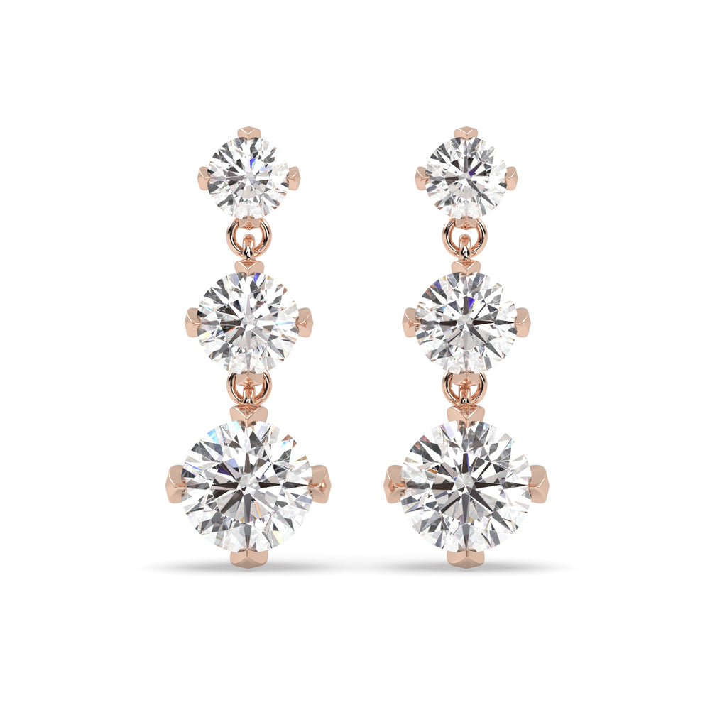 Three Stone Diamond Earrings in 18k Rose Gold