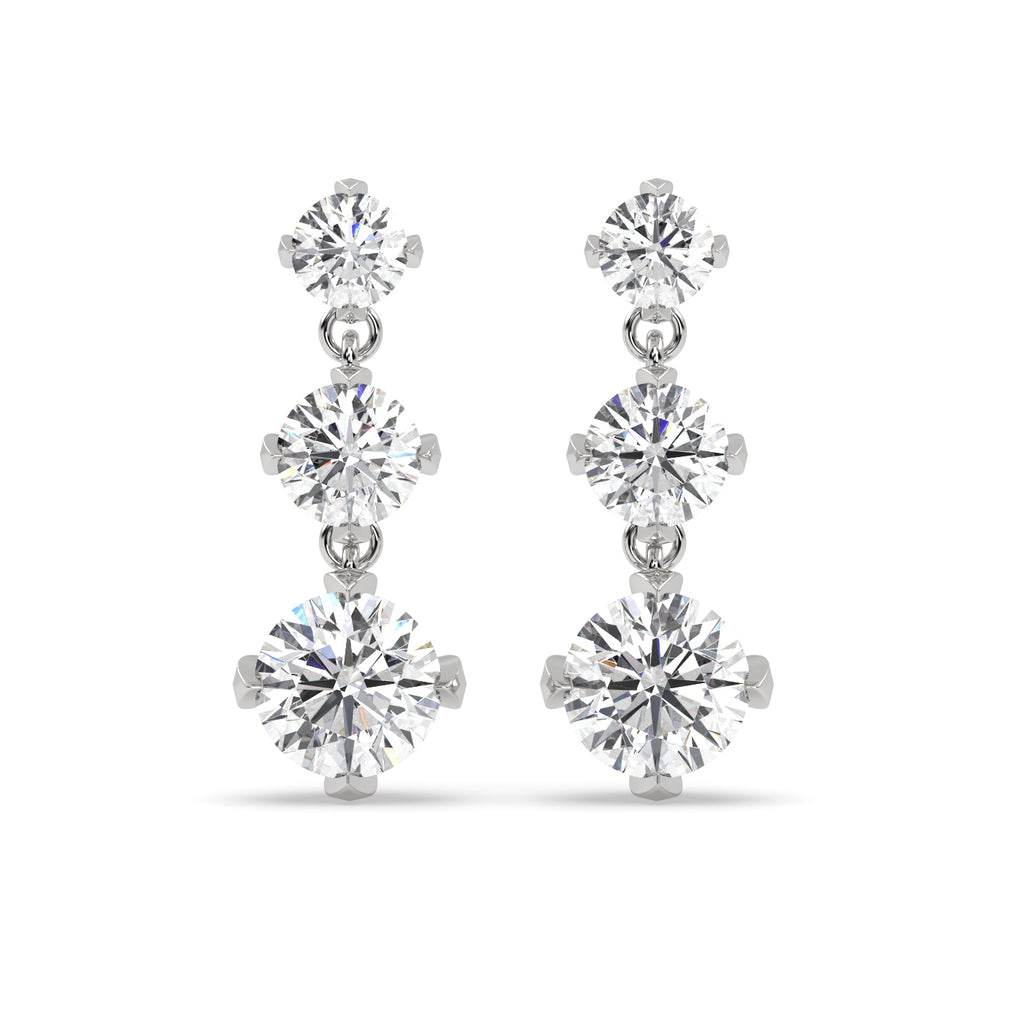 Three Stone Diamond Earrings in 18k White Gold