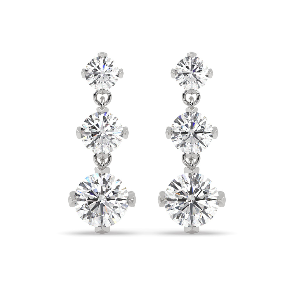 Three Stone Diamond Earrings in Platinum