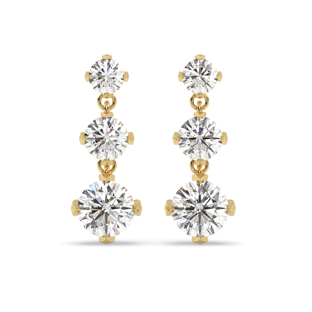 Three Stone Diamond Earrings in 18k Yellow Gold