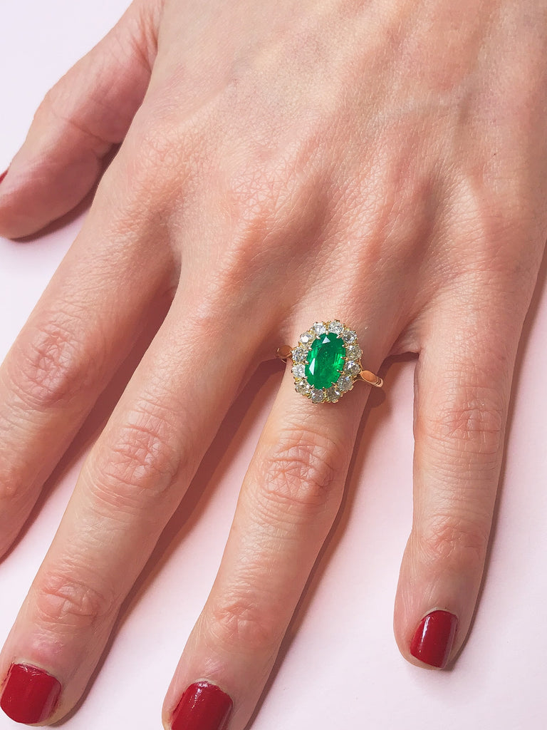 Engagement Ring: Oval Emerald Halo Ring in 18k Yellow Gold