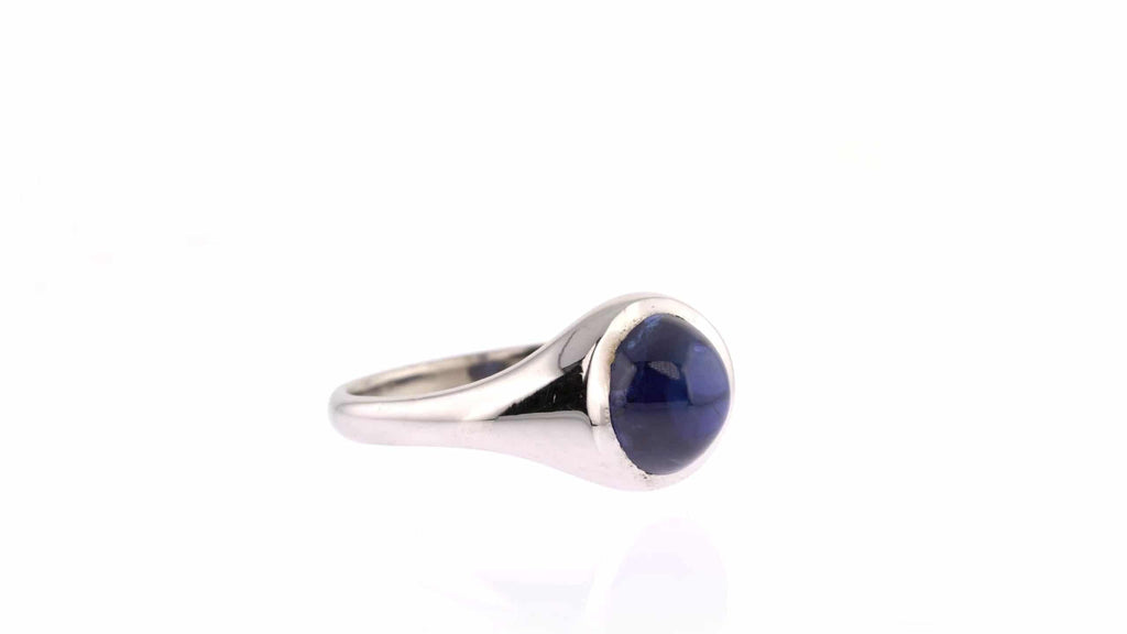 Sapphire Ring: Oval Cabochon Sapphire Solitaire Ring in White Gold