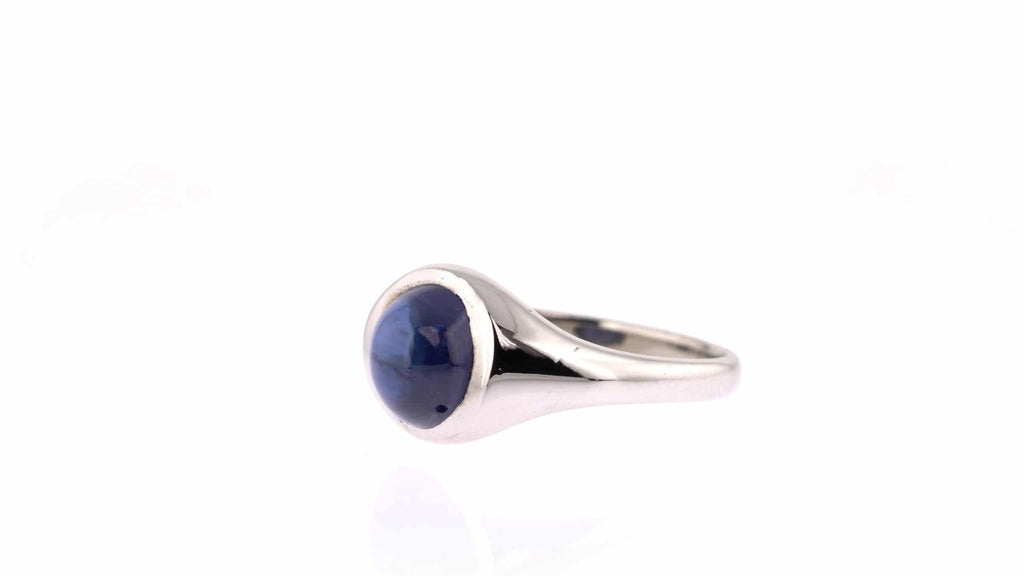 Sapphire Ring: Oval Cabochon Sapphire Solitaire Ring in White Gold