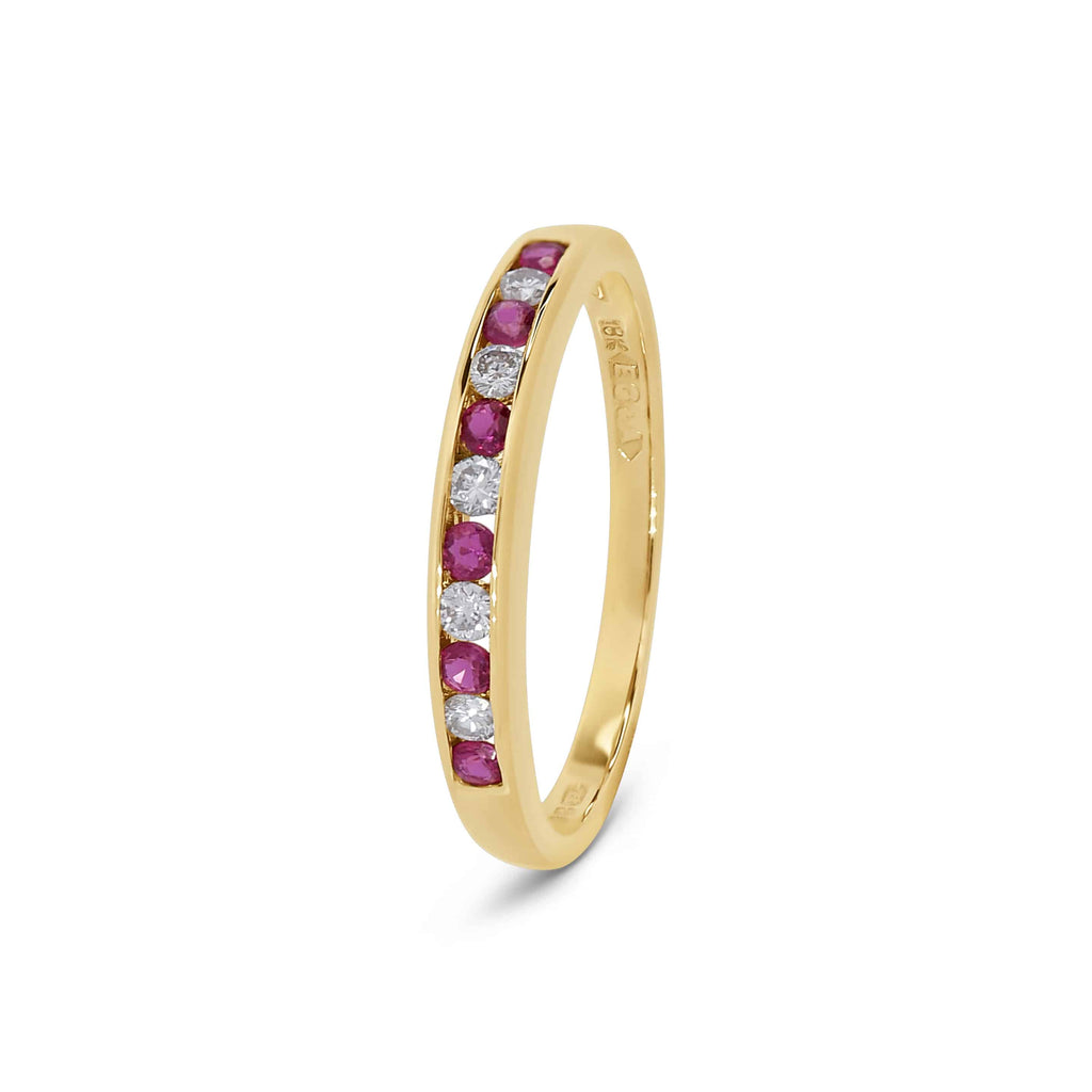 Stacking Ring: Ruby and Diamond Stacking Band in 18k Yellow Gold