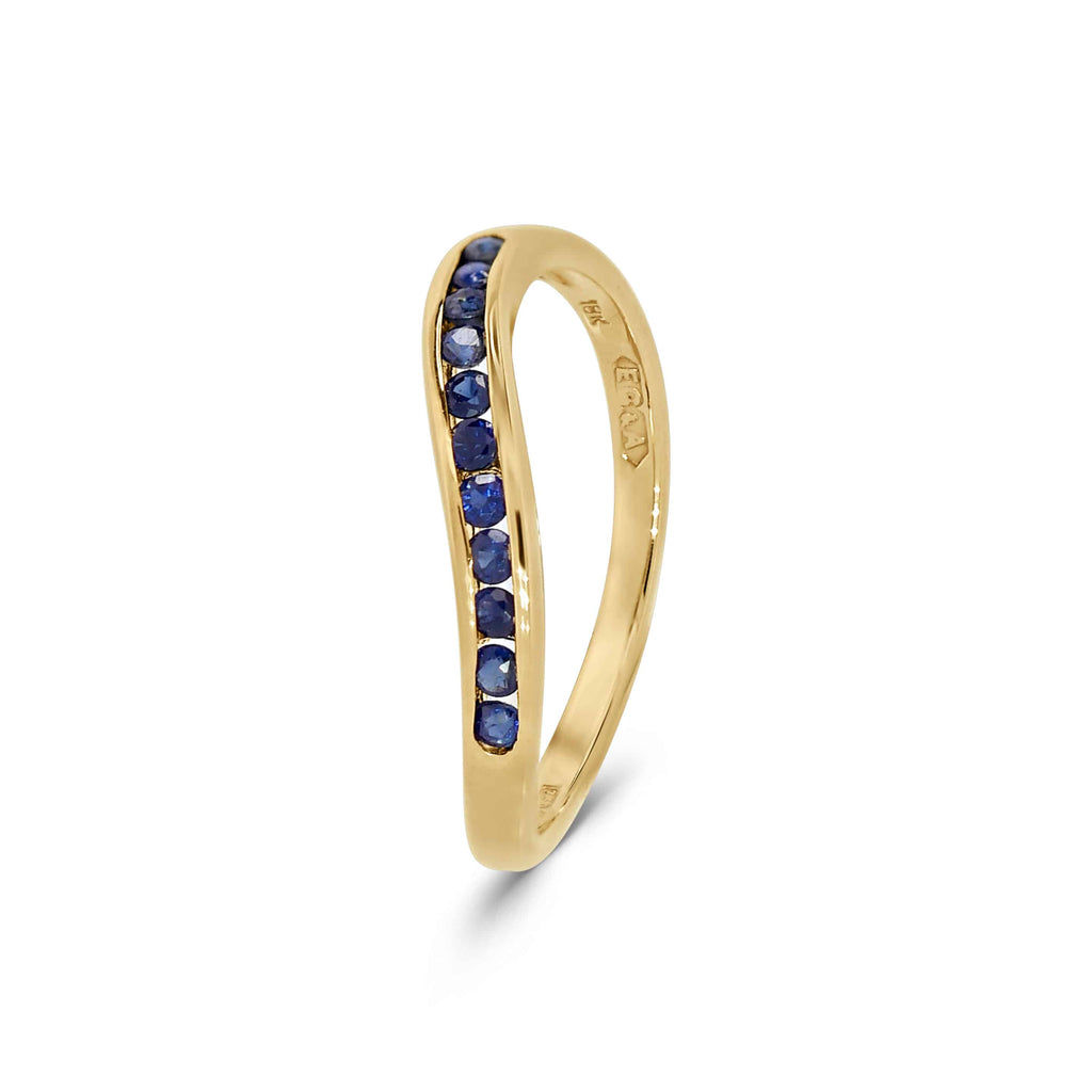 Stacking Ring: Channel Set Curved Sapphire Band in 18k Yellow Gold