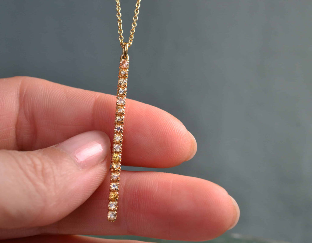 Pendant Necklace: Yellow Sapphire Long Bar Pendant in 18k Yellow Gold