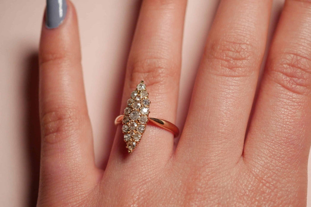 Cocktail Ring: Diamond Navette Cluster Ring in 14k Rose Gold