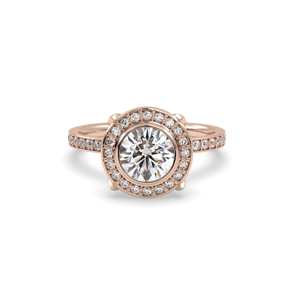 Round Halo Engagement Ring in 18k Rose Gold