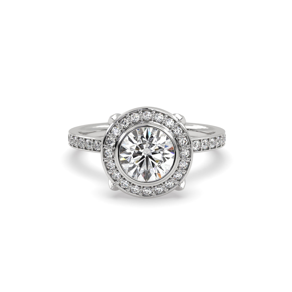 Round Halo Engagement Ring in 18k White Gold