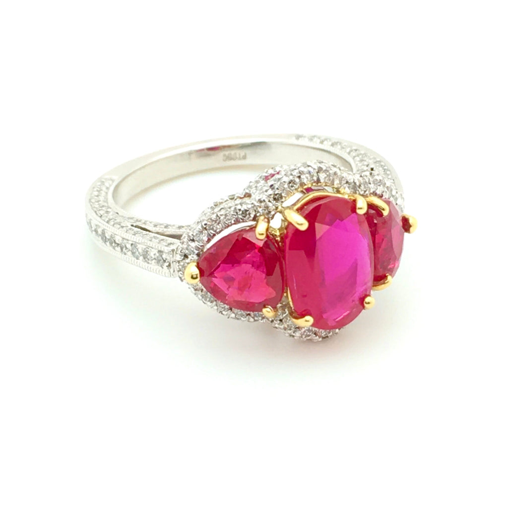 Engagement Ring: Oval Ruby Three Stone Ring in Platinum