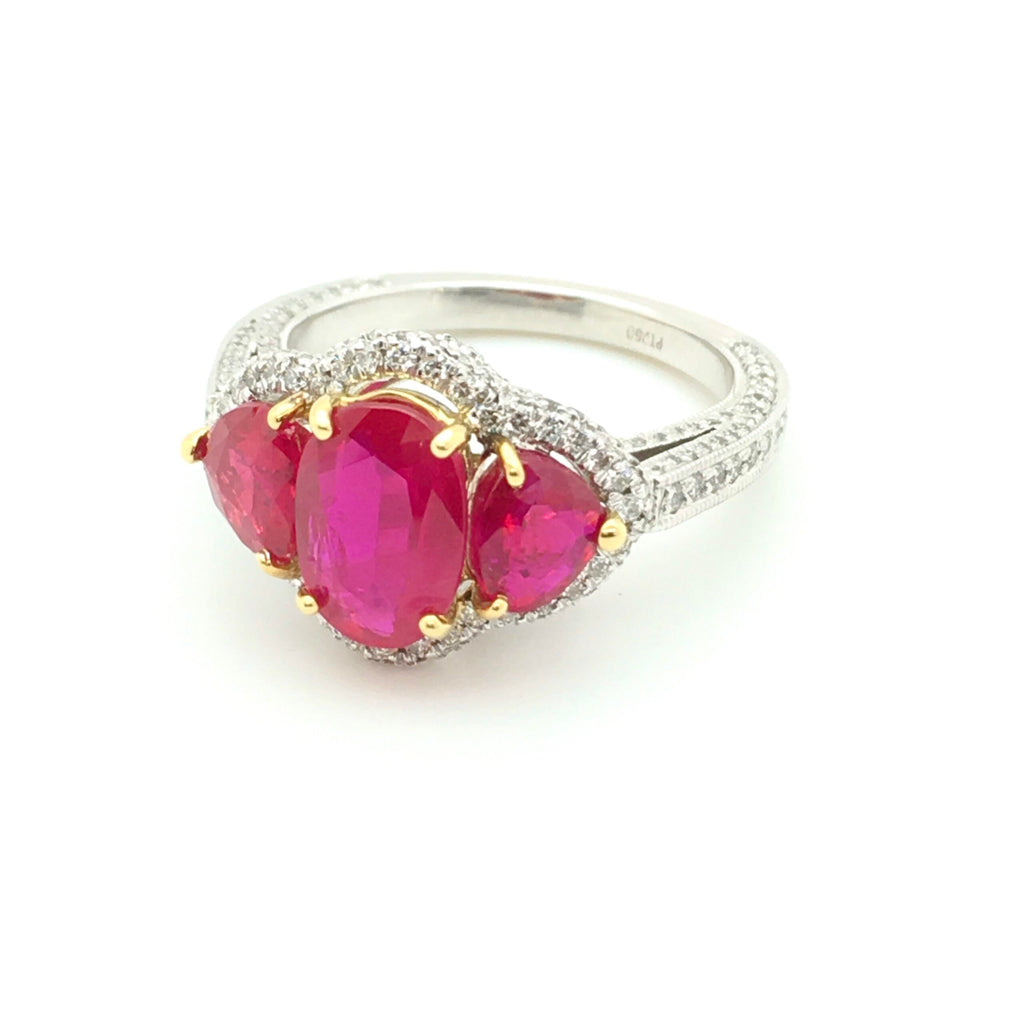 Engagement Ring: Oval Ruby Three Stone Ring in Platinum