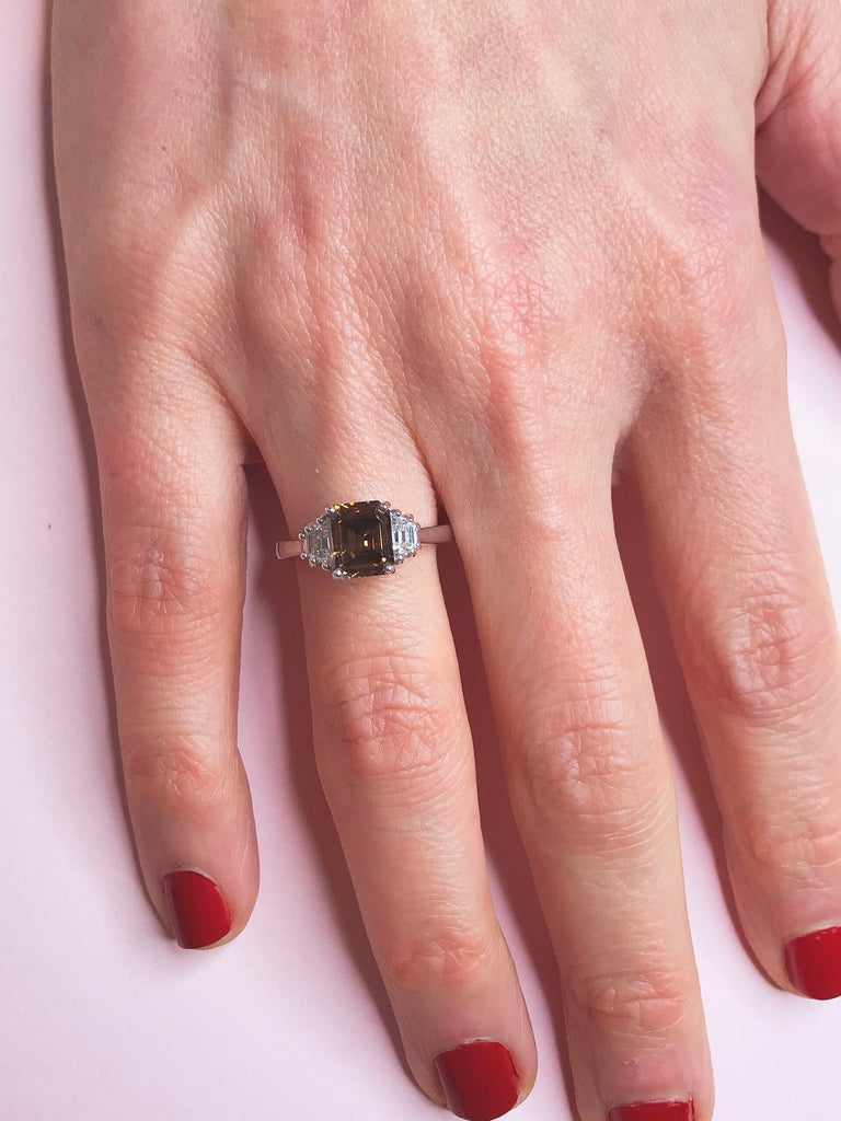 Engagement Ring: Chocolate Diamond Three Stone Ring in 18k White Gold