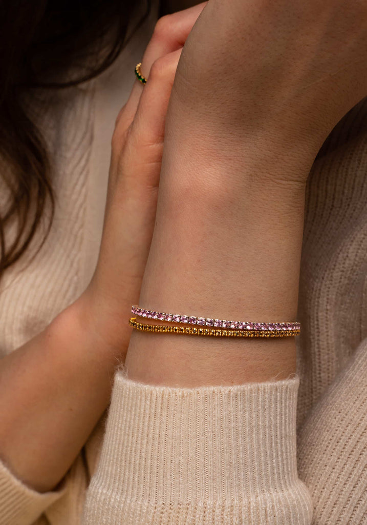 Tennis Bracelet: Round Pink Sapphire Bracelet in 18k White Gold