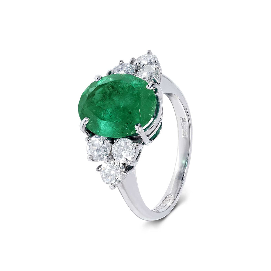 Engagement Ring: Emerald and Diamond Ring in 18k White Gold