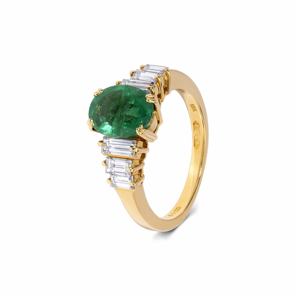 Cocktail Ring: Emerald and Diamond Ring in 18k Yellow Gold