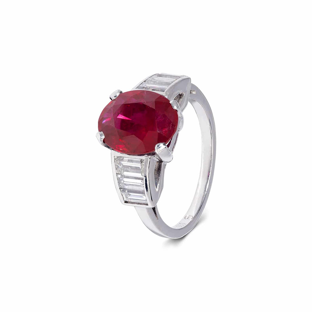 Cocktail Ring: Oval Ruby and Diamond Ring in Platinum