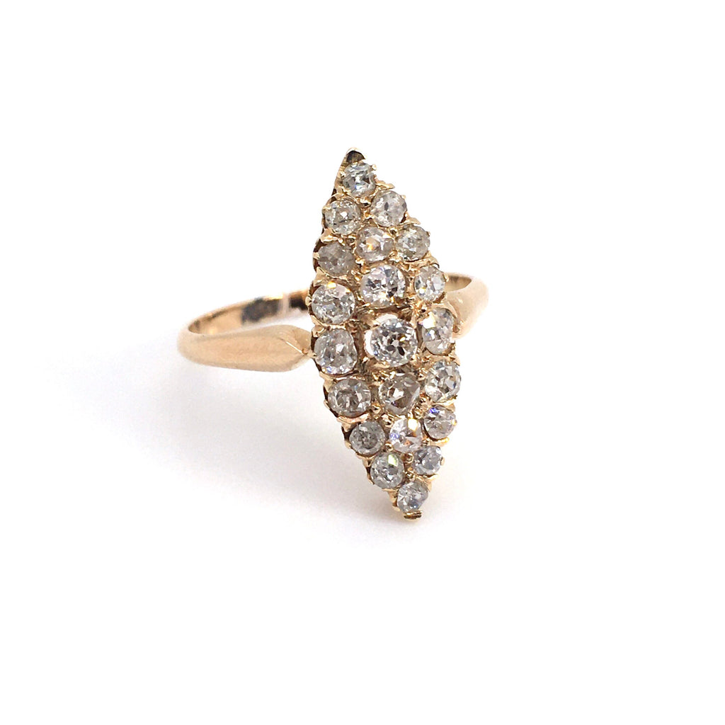 Cocktail Ring: Navette Diamond Cluster Ring in 18k Rose Gold