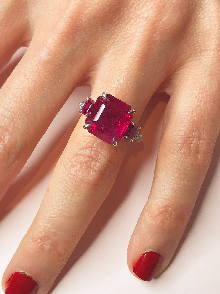 Engagement Ring: Three Stone Ruby Ring in Platinum