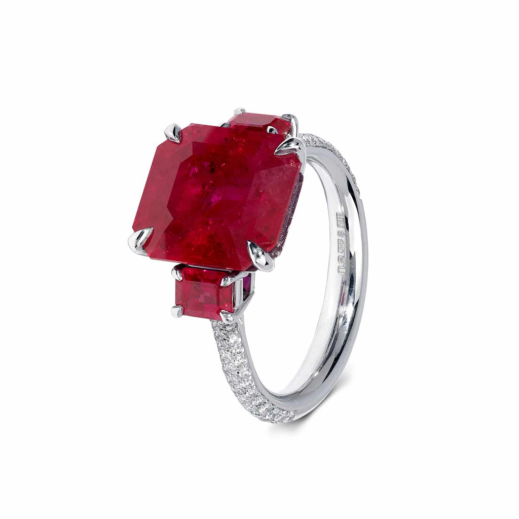 Engagement Ring: Three Stone Ruby Ring in Platinum