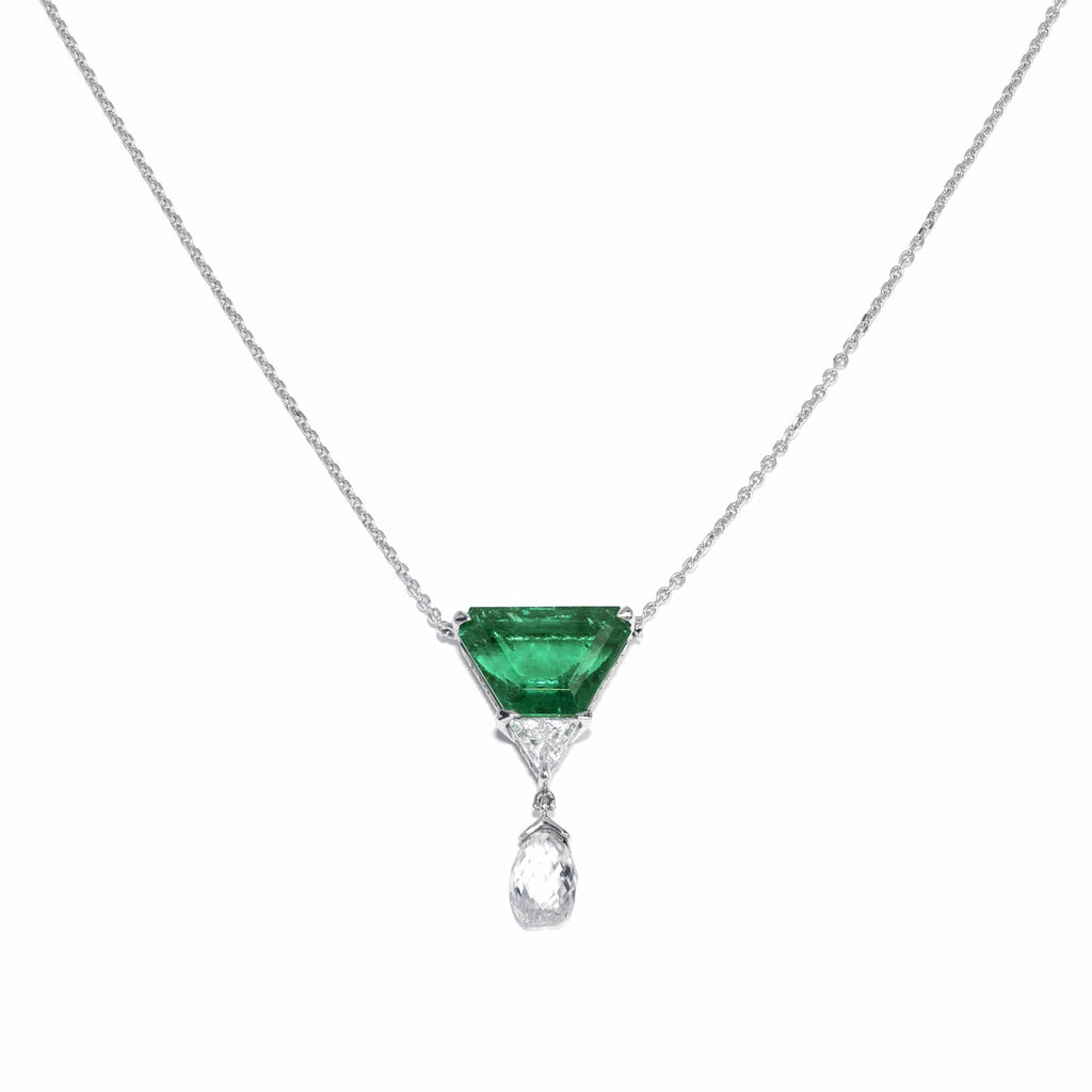 Emerald Necklace: 3 Carat Emerald and Diamond Necklace in Platinum