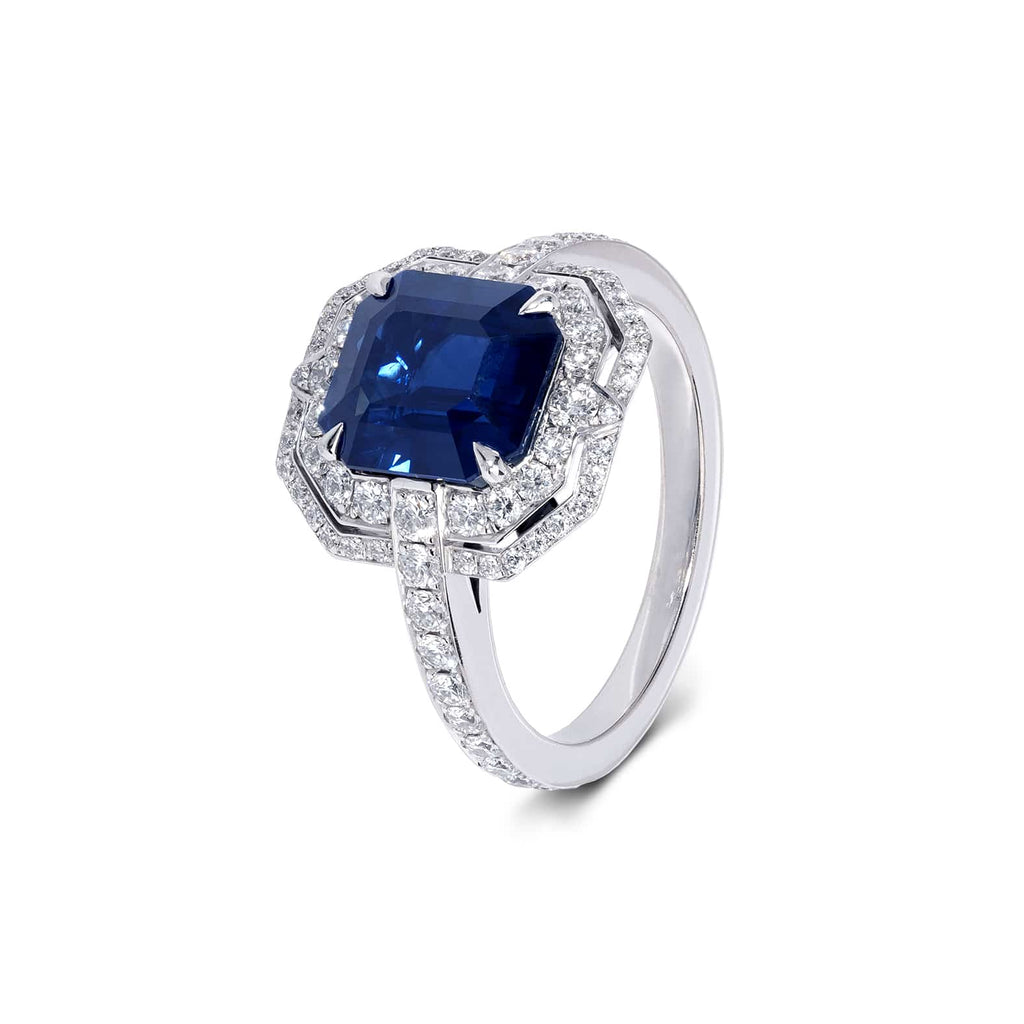 Cocktail Ring: Art Deco Sapphire Halo Ring in Platinum