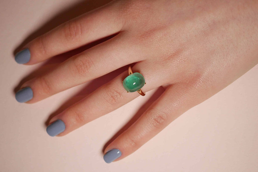 Cocktail Ring: Cabochon Emerald Ring in 18k Yellow Gold