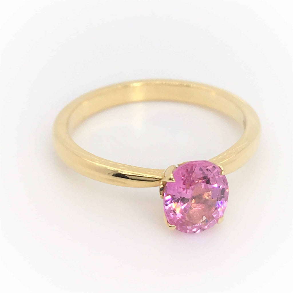 Solitaire Ring: Oval Pink Sapphire Ring in 18k Yellow Gold