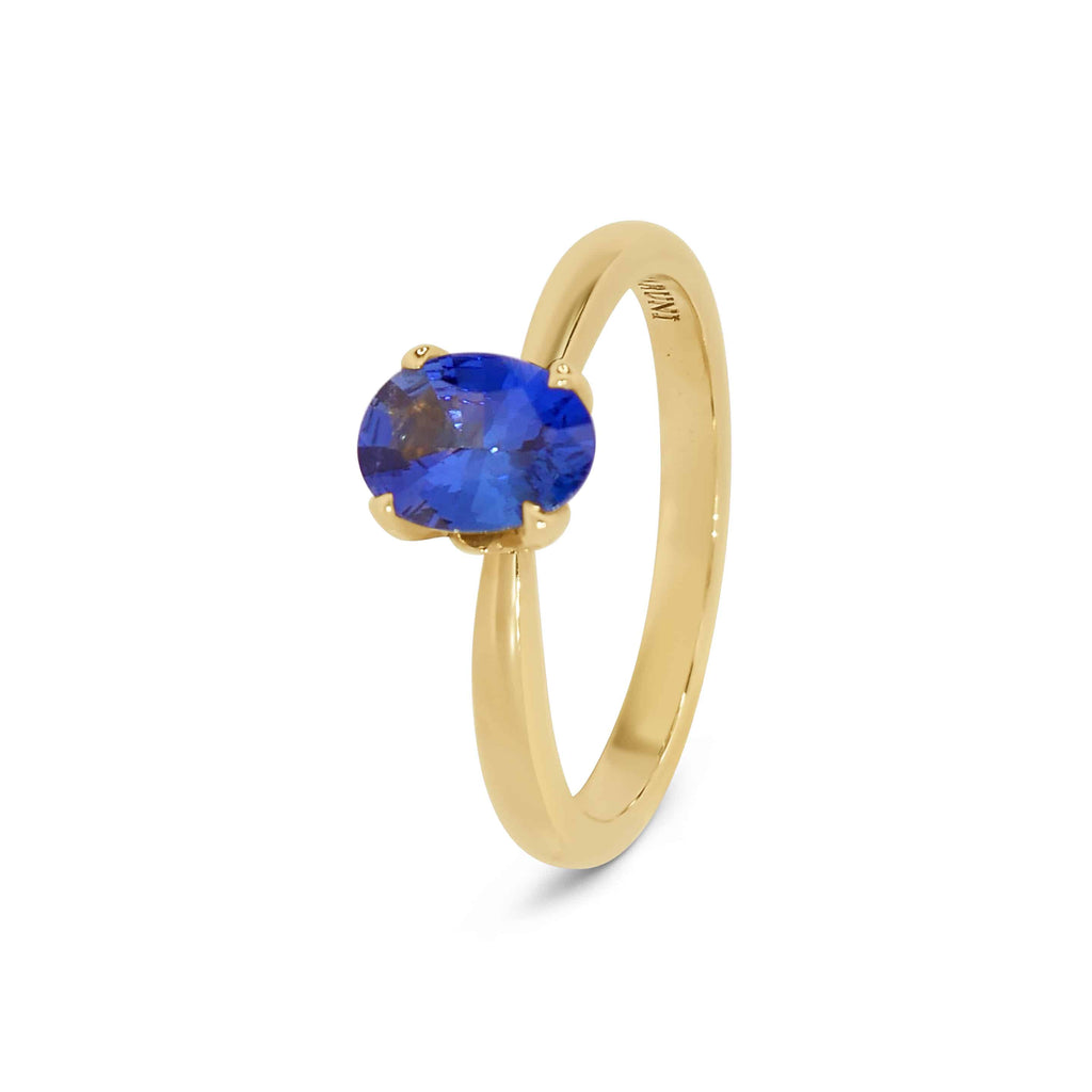 Solitaire Ring: Oval Sapphire Ring in 18k Yellow Gold