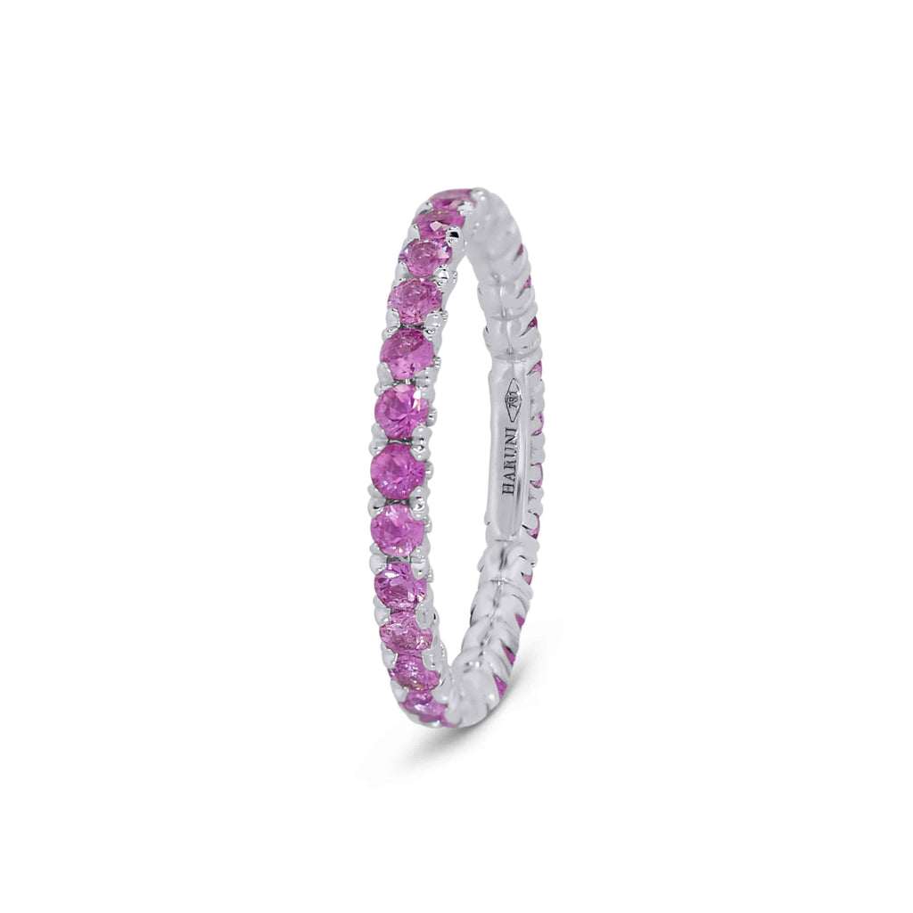 Eternity Ring: Pink Sapphire Eternity Band in 18k White Gold