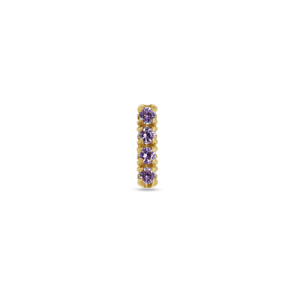 Stud Earring: Violet Sapphire Single Bar Stud in 18k Yellow Gold