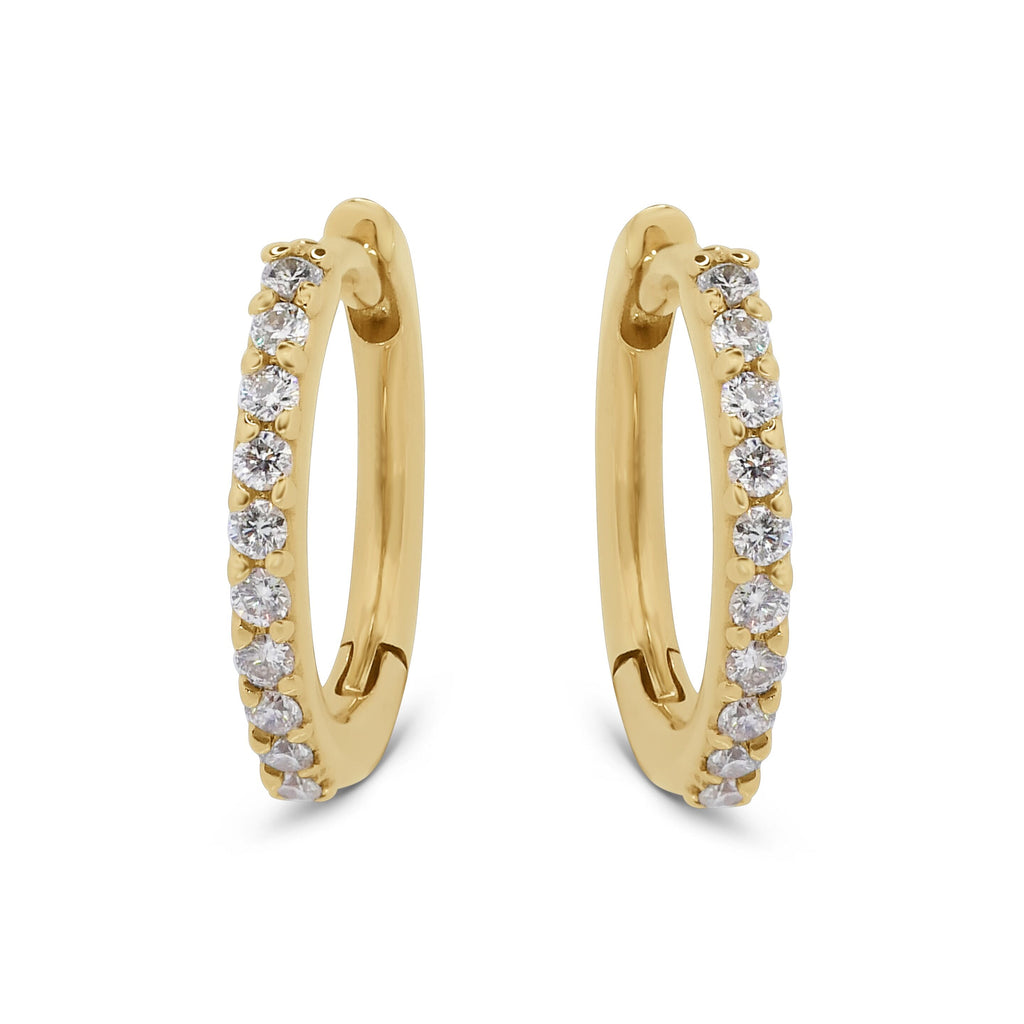 Natural Diamond Hoop Earrings in 18k Yellow Gold