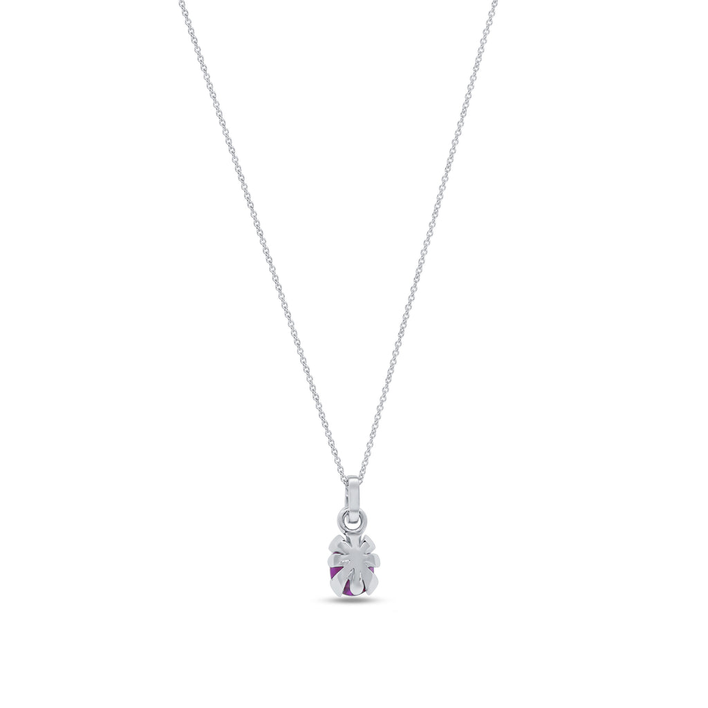Pendant Necklace: Pinkish Red Ruby Necklace in 18k White Gold