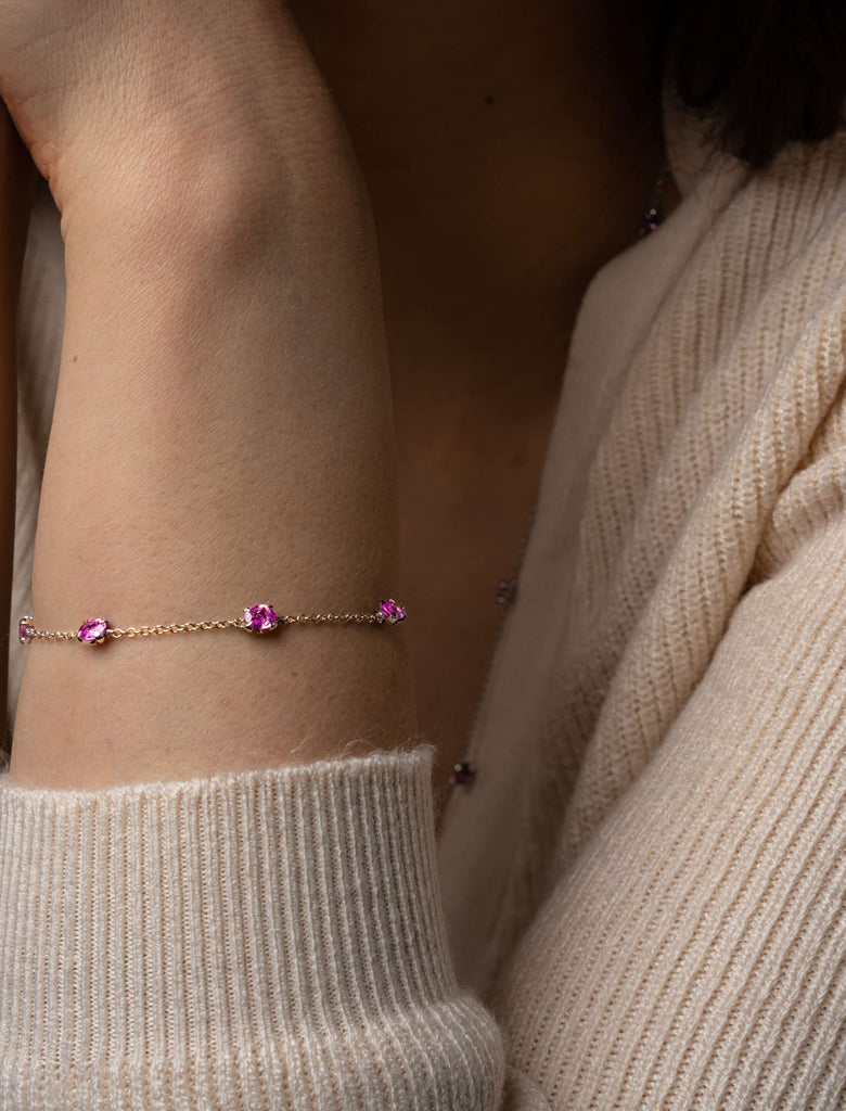 Bracelet: Pink Sapphire Station Bracelet in 18k White Gold
