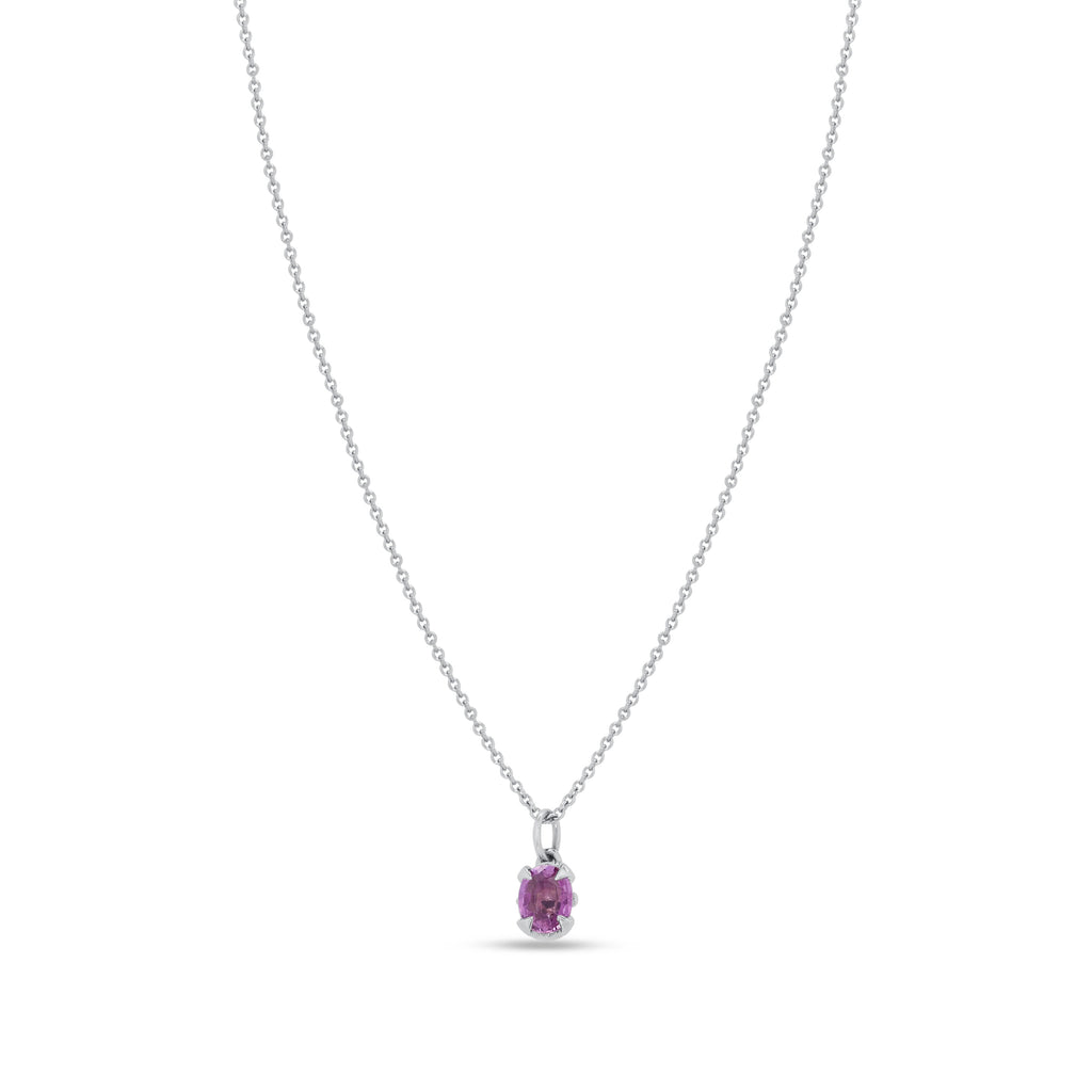 Pendant Necklace: Oval Pink Sapphire Pendant in 18k White Gold